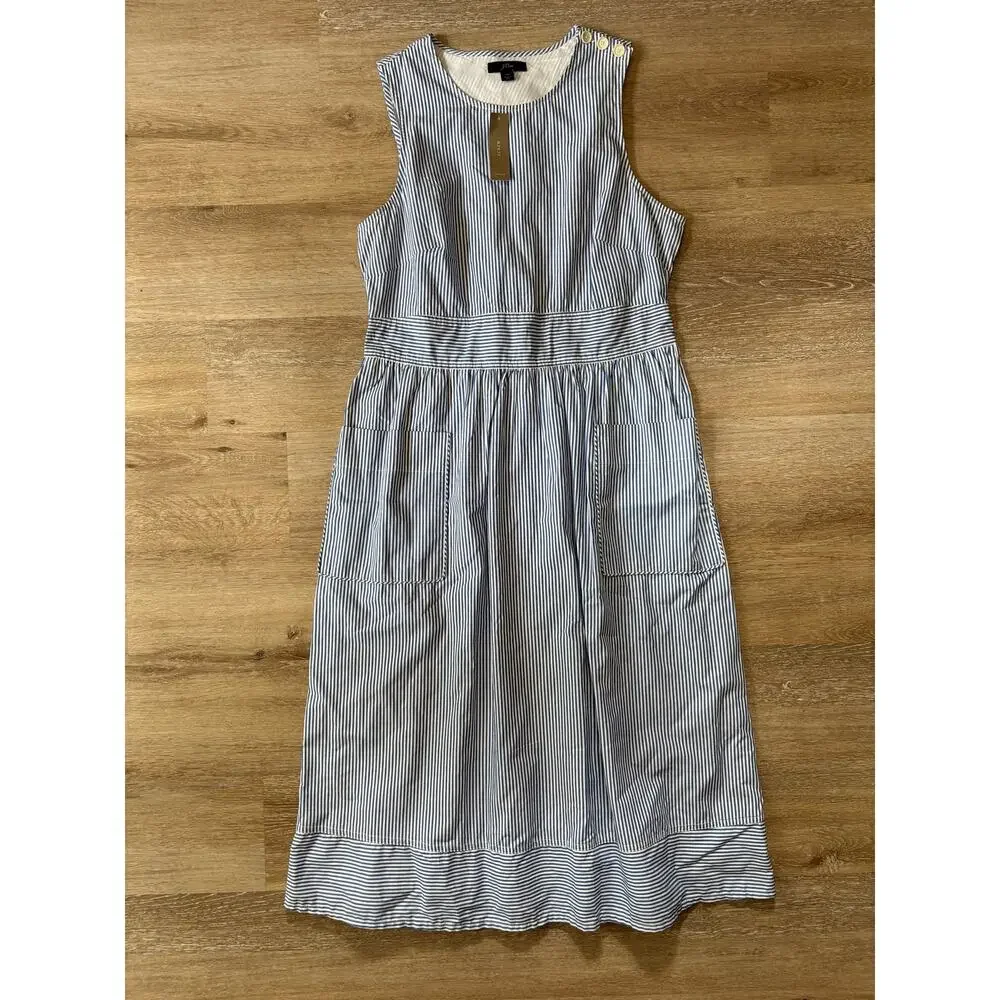 J.CREW Striped Poplin Apron Cotton Midi Dress